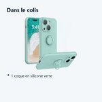 Contenu du colis – Coque Silicone Pour iPhone 14 Plus Couleur Vert Avec Anneau Support