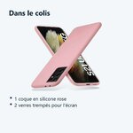 Contenu du colis – Coque Silicone Rose + 2 Verres Trempes Pour Samsung Galaxy S21 Ultra 5G