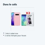 Contenu du colis – Coque Silicone pour Samsung S10 Plus Etui de Protection Rose Antichoc + 2 Verres Trempes