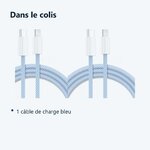 Contenu du colis – Cables X2 Type-C Charge Rapide Nylon Renforce Bleu 2M Pour iPhone 8 / X / XR / 11 / 12 / 13 / SE 2022