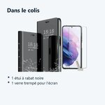 Contenu du colis – Coque Folio Rabat Miroir Noir + Verre Trempe Pour Samsung Galaxy S22 5G
