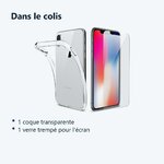 Contenu du colis – Coque Silicone transparente + Verre Trempe pour iPhone X/Xs
