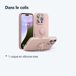 Contenu du colis – Coque Silicone Pour iPhone 16 Pro Couleur Rose Avec Anneau Support