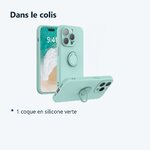 Contenu du colis – Coque Silicone Pour iPhone 14 Pro Max Couleur Vert Avec Anneau Support