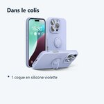 Contenu du colis – Coque Silicone Pour iPhone 16 Pro Max Couleur Violet Avec Anneau Support
