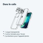 Contenu du colis – Coque Silicone Transparente + Verres Trempes et Protections Camera Arriere X2 Pour iPhone 13 Pro