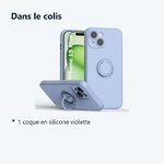 Contenu du colis – Coque Silicone Pour iPhone 15 Plus Couleur Violet Avec Anneau Support