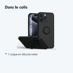 Contenu du colis – Coque Silicone Pour iPhone 15 Pro Max Couleur Noir Avec Anneau Support