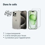 Contenu du colis – Coque Silicone Transparente Angles Renforces + Verres Trempes et Protections Camera Arriere X2 Pour iPhone