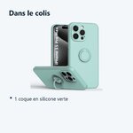 Contenu du colis – Coque Silicone Pour iPhone 15 Pro Max Couleur Vert Avec Anneau Support