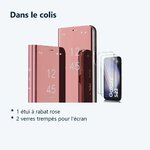 Contenu du colis – Coque Folio Rabat Miroir Pour Samsung Galaxy S23 Couleur Rose + 2 Verres Trempe Protection Ecran