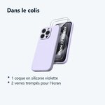 Contenu du colis – Coque Silicone Violet + 2 Verres Trempes Pour iPhone 15 Pro Max