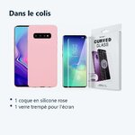 Contenu du colis – Coque Souple Silicone Pour Samsung Galaxy S10 Plus Rose + Verre Trempé Anti chocs et Rayures Vitre de Prot
