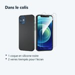 Contenu du colis – Coque Silicone Noire Pour iPhone 12 / iPhone 12 Pro + 2 Verres Trempes