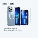 Contenu du colis – Coque Silicone Transparente Compatible Magsafe + 2 Verres Trempes Pour iPhone 13 Pro Max