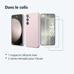 Contenu du colis – Coque Pour Samsung Galaxy S24 Plus Silicone Rose + 2 Verres Trempes