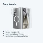 Contenu du colis – Coque Silicone Transparente Compatible Magsafe + Verre Trempes et Protection Camera Arriere Transparent Po