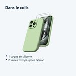 Contenu du colis – Coque Silicone Verte + 2 Verres Trempes Pour iPhone 15 Pro Max