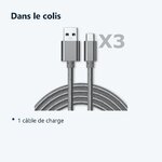 Contenu du colis – Cable Type-C Nylon Renforce Longeur 2M Couleur Argent X3