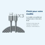 Accessoire ajusté au modèle exact – Cable Type-C Nylon Renforce Longeur 2M Couleur Argent X3