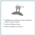 Expédition le jour même, livraison offerte, retours sous 30 jours – Cable Type-C Nylon Renforce Longeur 2M Couleur Argent X3