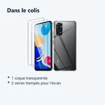 Contenu du colis – Coque Silicone Transparente Angles Renforces + 2 Verres Trempes Pour Xiaomi Redmi Note 11 / Note 11s