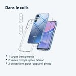 Contenu du colis – Coque Silicone Transparente + Verres Trempes et Protections Camera Arriere Transparent X2 Pour Samsung Gal