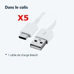 Contenu du colis – Lot de 5 Câbles USB-C 1 m Blanc pour Samsung Galaxy S20 / S10 / S9 / S8 / Note 10 / A50 / A70 –