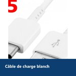 Vue de détail – Lot de 5 Câbles USB-C 1 m Blanc pour Samsung Galaxy S20 / S10 / S9 / S8 / Note 10 / A50 / A70 –