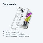 Contenu du colis – Coque Silicone Transparente + Verres Trempes et Protections Camera Arriere X2 Pour iPhone 14 Plus