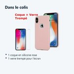 Contenu du colis – Coque Souple Silicone Pour iPhone X (10) / Xs (10s) Rose + Verre Trempé Anti chocs et Rayures Vitre de Pro