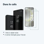 Contenu du colis – Coque Folio Rabat Miroir Pour Samsung Galaxy S24 Couleur Noir + 2 Verres Trempe Protection Ecran