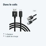 Contenu du colis – Câble Metal Nylon Renforcé Chargeur USB/Type C Longueur 2m Couleur Noir Compatible Samsung LG Sony Wiko Bl