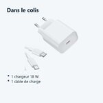 Contenu du colis – Chargeur Rapide 18W USB-C + Cable Type-C pour Samsung S21 / S21 PLUS / S21 ULTRA / S22 / S22 PLUS / S22 UL