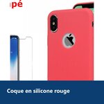 Vue de détail – Coque Souple Silicone Pour iPhone X (10) / Xs (10s) Rouge + Verre Trempé Anti chocs et Rayures Vitre de Prote