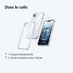 Contenu du colis – Coque Pour iPhone 16e Silicone Transparente Angles Renforces + 2 Verres Trempes