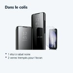 Contenu du colis – Coque Folio Rabat Miroir Pour Samsung Galaxy S23 Couleur Noir + 2 Verres Trempe Protection Ecran