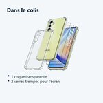 Contenu du colis – Coque Pour Samsung Galaxy A35 5G Silicone Transparente Angles Renforces + 2 Verres Trempes