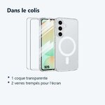 Contenu du colis – Coque Silicone Transparente Compatible Magsafe + Verres Trempes X2 Pour Samsung Galaxy S25