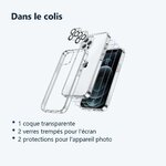 Contenu du colis – Coque Silicone Transparente + Verres Trempes et Protections Camera Arriere X2 Pour iPhone 12 Pro
