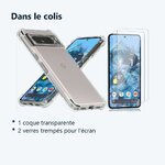 Contenu du colis – Coque Silicone Transparente Angles Renforces + 2 Verres Trempes Pour Google Pixel 8 Pro