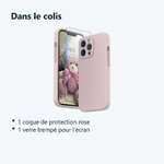 Contenu du colis – Coque Rose pour iPhone 13 Pro (6,1 pouces) et Verre Trempé Film Protection Ecran