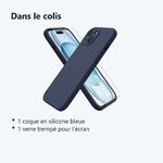 Contenu du colis – Coque Silicone Bleu Nuit + Verre Trempe Pour iPhone 15 Plus