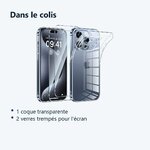 Contenu du colis – Coque Pour iPhone 15 Pro Max Silicone Transparente + 2 Verres Trempes