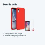 Contenu du colis – Coque Silicone pour iPhone X / Xs Rouge Antichoc + 2 Verres Trempes