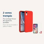 Verre trempé pour protéger lécran – Coque Silicone pour iPhone X / Xs Rouge Antichoc + 2 Verres Trempes