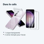 Contenu du colis – Coque Silicone Transparente + 2 Verres Trempes Pour Samsung Galaxy S23 Plus 5G