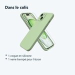 Contenu du colis – Coque Silicone Verte + Verre Trempe Pour iPhone 15 Plus