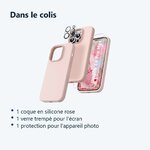 Contenu du colis – Coque Silicone Rose + Verre Trempe et Protection Camera Arriere Pour iPhone 14 Pro Max