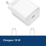 Vue de détail – Chargeur Rapide 18W USB-C + 2 Cables Type-C pour Samsung / Xiaomi / Oppo / Google